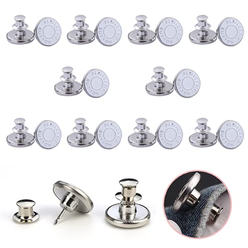 10 Stück Feder, Jeans Knöpfe Ohne Nähen, 17mm Button Pins Jeans, Hosenknöpfe Zum Stecken, DIY Jeansknopf, Knöpfe Hosen Enger Machen, zum Erweitern oder Reduzieren der Hosengröße(Weiß) von CCLKHY