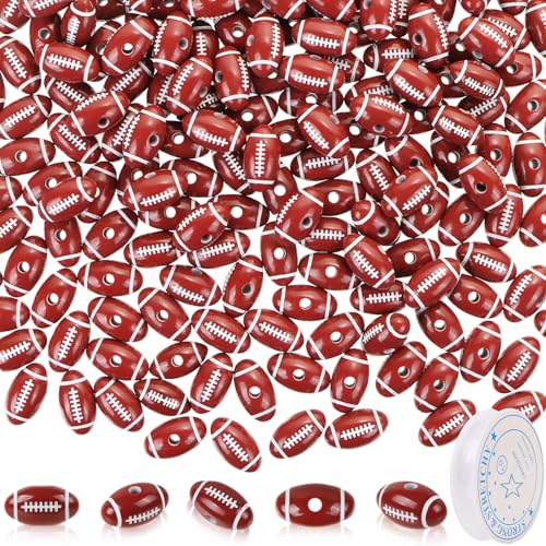 CCOZN Fußballperlen für DIY-Schmuckherstellung, kleine Acryl-Rugby-Perlen für Armbänder, Schlüsselanhänger, Halsketten, Basteln, Sportperlen mit Box, 200 Stück von CCOZN