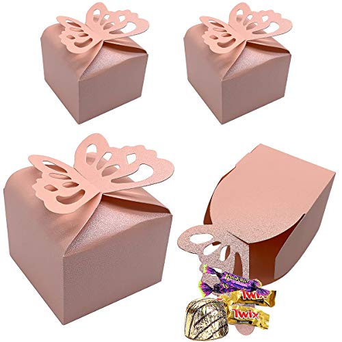 25 Stück Schmetterling Süßigkeiten Box,Hochzeit Gefälligkeiten Zuckerdosen,Brautduschen Parteien Geschenke Tabelle Dekoration (Rosa) von CCUCKY