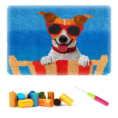 Hundeteppich Making Kit für Erwachsene DIY Handwerk Knüpfhaken Teppich Kit Set Tapisserie Kissen Muster Bedruckte Mesh Matte Leinwand Wollgarn von CCWORAN