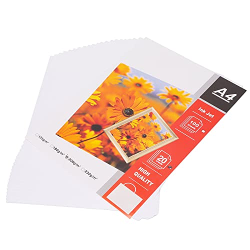 20 Stück Mattes Fotopapier, A4 8,3 X 11,7 Zoll, Helles Fotodruckerpapier, Glänzende Oberfläche, Wasserabweisend für Fotodruck, Langlebiges Papier von CCYLEZ