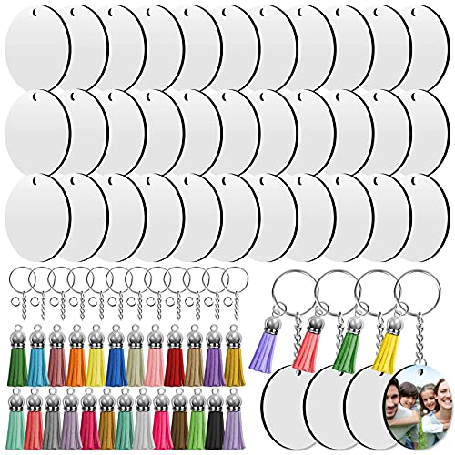 200 Stück Sublimations-Rohlinge Schlüsselanhänger-Set, Ornament Etiketten-Set, enthält 50 Stück Wärmeübertragung, doppelseitig Sublimationsdruck, Schlüsselanhänger, Lederquasten, Biegeringe von CDIYTOOL