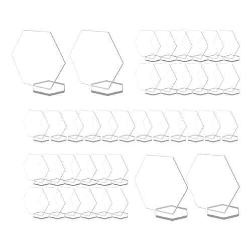 40 Stück Transparente Hexagon Acryl-Platzkarten mit 40 Ständern, Leere Platte Sitztabelle Karte für Tische, Gäste-Namen Karten für Hochzeit, Party oder Veranstaltungsdekoration (groß 10 cm) von CDIYTOOL