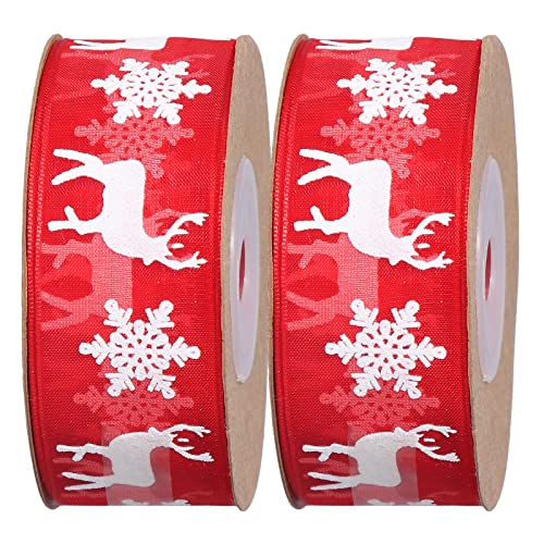 2 Rollen Weihnachtsband, Breiter Druck, Weihnachtsdekoration, Weihnachtsschneeflockenband, Bastel-Geschenkband, Geschenkband für Weihnachtsbaum, Kranz, Dekoration, DIY, von CDQL