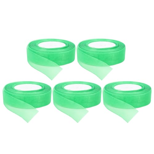 5 Rollen Transparentes Organzaband Grün Transparent, 50 Yards Lang 0,98 Zoll Breit, Transparentes Transparentes Band, Netzstoffband für Kunsthandwerk, Blumenstrauß, Hochzeit, von CDQL