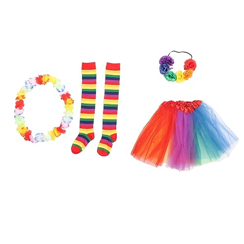 CDQL Halloween-Kostüm-Set, Abschlussball-Party-Kostüm für Mädchen und Frauen, Bunte Tüllröcke, Künstliche Rosen-Haar-Accessoires, Strumpfkranz-Set, Kostüm-Set für Abschlussball-Party von CDQL