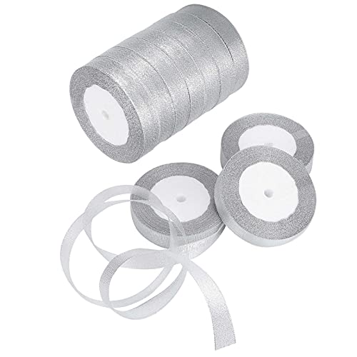 Luxuriöses Glitzerndes Purl-Band, 10 Rollen Glitzerndes Satinband, Polyester-Verpackung, Hochzeitsdekoration, Partyzubehör, Silberfarben, Metallische Glitzerbänder von CDQL