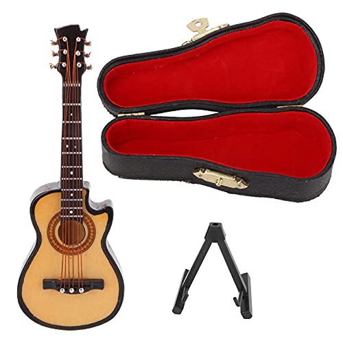 Miniatur-Gitarrenmodell – Handgefertigte Miniaturgitarre aus Holz mit Ständer und Koffer – Puppenhaus-Miniatur-Musikinstrumentenmodell, (10 cm große Cutaway-Gitarre) von CDQL