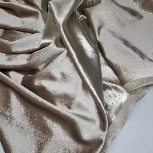 Kleiderstoff, seidiger Satin-Brokat, 1 Meter, 135 cm, Breite, silber-elfenbeinfarben, mit Pailletten besetzter Netzstoff, Tanzkleid, Kleidungsmaterialien(Khaki) von CDWK