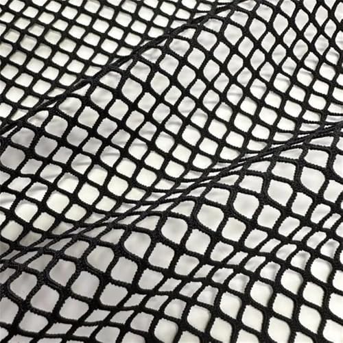 Kleiderstoff, seidiger Satin-Brokat, großes Netznetz, 2-Wege-Stretchgewebe, Netzstoff mit Rautenmuster, hohles Polyester-Spandex-Gewebe, 160 cm breit, Meterware(Black,160cmx2yard) von CDWK