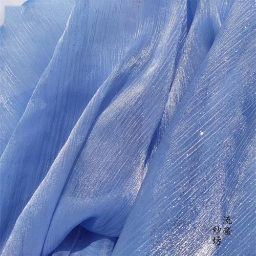 Kleiderstoff, seidiger Satin-Brokat, weicher Plisseestoff, passend for DIY-Design, Bühnenform-Material, Hintergrunddekor, Plissee-Netzstoff, Meterware(Blue) von CDWK