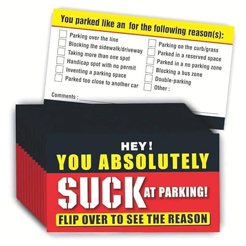 CDXHOME Bad Parking Cards – 100 Stück "You Absolutely Suck At Parking", lustige Parkverstoß-Tickets mit verschiedenen Gründen für Verstöße (8,9 x 5,1 cm) von CDXHOME