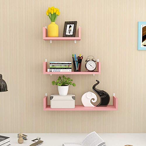 CDZYMY Schwebende Regale Schwebende U-Regale rustikales Holz 3er-Set Wandregale Heimdekoration für Bilderrahmen Bücher Schlafzimmer Wohnzimmer Büro braun (Farbe: Pink) (Pink) von CDZYMY