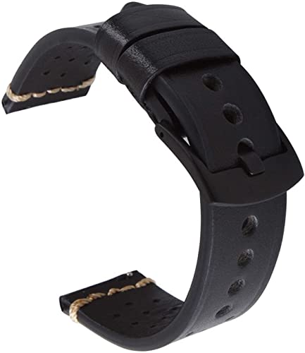 CDZYMY Uhrenarmband, 18 mm, 20 mm, 22 mm, 24 mm, Lederarmband, Schnellverschluss, Lederband, Armbandzubehör (Schwarz, 20 mm) von CDZYMY