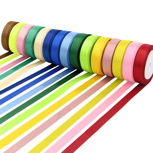 15 Farbe Satinband Bänder, 22m×25mm Regenbogen-Satinband Bunte Stoffbänder Große Seidensatin-Girlande Geschenkband Schleifenband für Hochzeit, Geschenkverpackung, Kunsthandwerk, Blumenstrauß von CECOMBINE