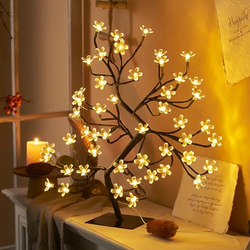 CECOMBINE LED Baum Bäumchen Blütenbaum Kirschbaum Lichterbaum Baum mit Warmweißer 60 LEDs Licht, Baum Lichter Bäumchen für Party Geburtstag Hochzeit Weihnachten Partei Innen Dekoration (Warmweiß) von CECOMBINE