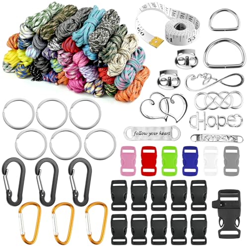 Paracord Armband, 36 Stück Paracord Set, 3M Paracord 550 Multifarben Nylonschnur Parachute Cord, Multifunktionale Nylonseile Paracord Schnur für DIY Armband, Schlüsselbund, Camping Outdoor Sport von CECOMBINE