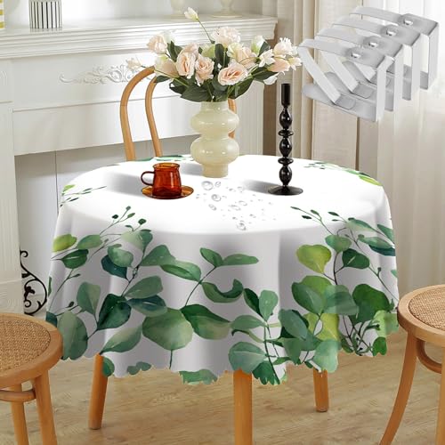 Tischdecke Rund 150 cm, Tischdecke Wasserabweisend Florals landhausstil Tischdecke Schmutzabweisend Table Cloth Pflegeleicht mit Tischdeckenklammern für Esszimmer Outdoor Garten Couchtisch Abendessen von CECOMBINE