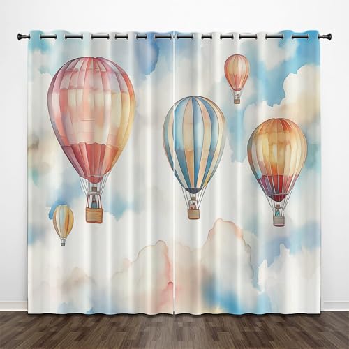 Abstrakte Wolke Blickdichte Vorhänge, 3D Cartoon-Heißluftballon Verdunklungsvorhänge 2er Set Gardinen Mit ösen Schlafzimmer Wohnzimmer Thermovorhang Kälteschutz H 225 x B 140 cm Schallschutz Vorhang von CEDNXOER