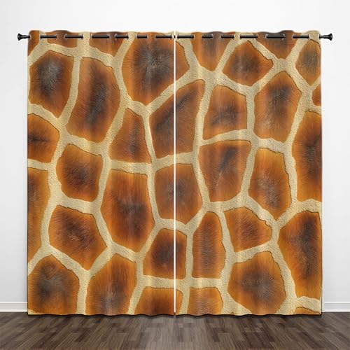 CEDNXOER Blickdichte Vorhänge Braune Tiere Thermovorhang Kälteschutz mit Ösen H 225 x B 140 cm (2er Pack) Wohnzimmer Schlafzimmer, Giraffe Vorhänge Blickdicht Verdunklungsvorhänge von CEDNXOER