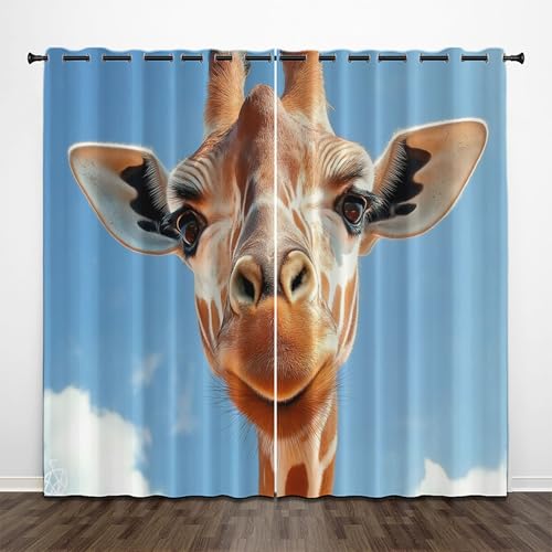 CEDNXOER Blickdichte Vorhänge Giraffe Thermovorhang Kälteschutz mit Ösen H 175 x B 140 cm (2er Pack) Wohnzimmer Schlafzimmer, Tier Vorhänge Blickdicht Verdunklungsvorhänge von CEDNXOER