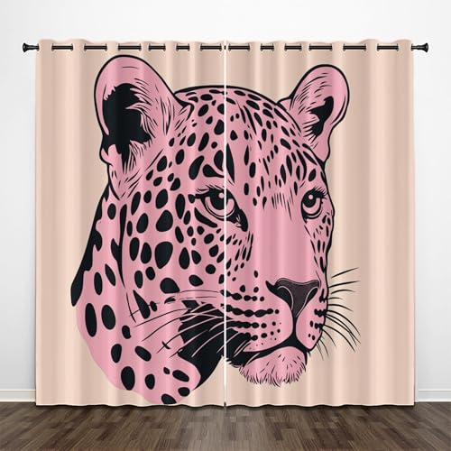 CEDNXOER Rosa Tiere Vorhang Blickdicht Gardinen mit Ösen, Leopard Muster Verdunklungsvorhange Dekoschal 2 Stücke Set H 245 x B 140 cm Thermovorhang Kälteschutz für Schlafzimmer Kinderzimmer von CEDNXOER