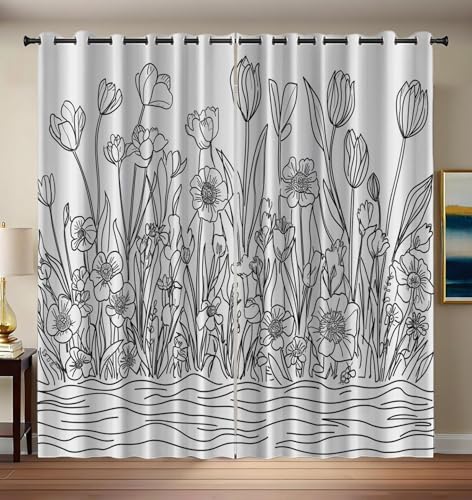 CEDNXOER Vorhang Blickdicht Einfach Blumen, Kinderzimmer Deko Verdunkelung Gardine Streifen Blumen, 2er Set H 245 x B 140 cm Thermovorhang Fenster Vorhänge mit Ösen für Wohnzimmer von CEDNXOER