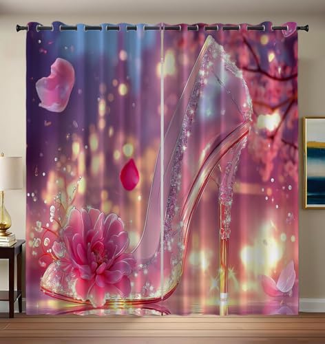 CEDNXOER Vorhang Blickdicht Kristall Blumen, Kinderzimmer Deko Verdunkelung Gardine Hoher Absatz, 2er Set H 245 x B 140 cm Thermovorhang Fenster Vorhänge mit Ösen für Wohnzimmer von CEDNXOER