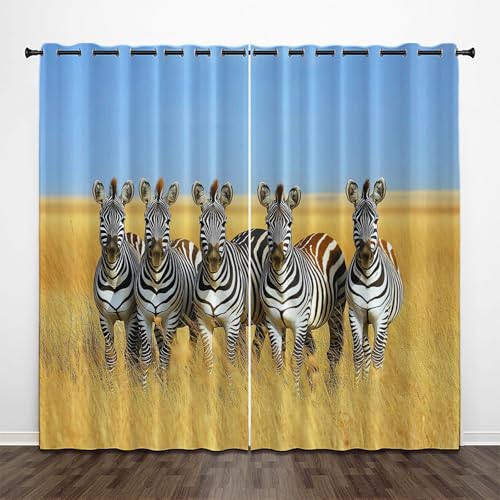 CEDNXOER Vorhang Blickdicht Natur Grünland, Kinderzimmer Deko Verdunkelung Gardine Zebra, 2er Set H 245 x B 140 cm Thermovorhang Fenster Vorhänge mit Ösen für Wohnzimmer von CEDNXOER