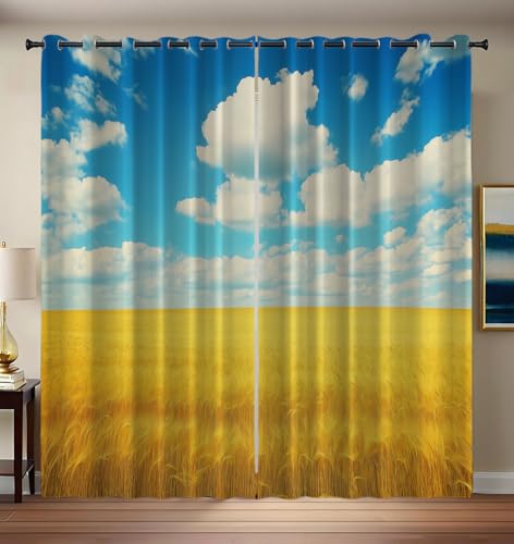 CEDNXOER Vorhang Blickdicht Natur Landschaft, Kinderzimmer Deko Verdunkelung Gardine Feld, 2er Set H 200 x B 70 cm Thermovorhang Fenster Vorhänge mit Ösen für Wohnzimmer von CEDNXOER