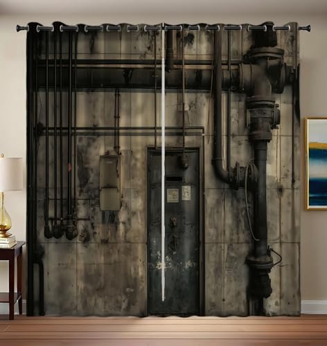 CEDNXOER Vorhang Blickdicht Shabby Industrieller Stil, Kinderzimmer Deko Verdunkelung Gardine Stahlrohr, 2er Set H 245 x B 140 cm Thermovorhang Fenster Vorhänge mit Ösen für Wohnzimmer von CEDNXOER