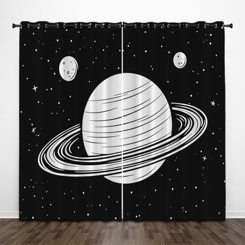 Sternenhimmel Universum Blickdichte Vorhänge, 3D Cartoon Planet Verdunklungsvorhänge 2er Set Gardinen Mit ösen Schlafzimmer Wohnzimmer Thermovorhang Kälteschutz H 175 x B 140 cm Schallschutz Vorhang von CEDNXOER