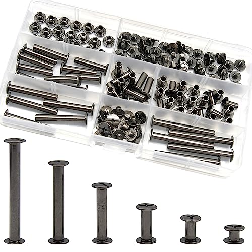 CEEYSEE 140 Stück (70 Set) Buchschrauben Set 6 Größen M5 x 5 10 15 25 35 45mm Metall-Rundkopf Buchschrauben Für Leder Dekoration, Bookbinding, DIY(DZBC-QS) von CEEYSEE