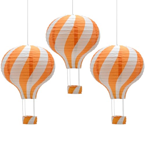 CEEYSEE 3 Stück Hängende Heißluftballon 30cm Bunt Papier Ballon Lampions mit Gondel Falten Papierlaterne für Hochzeit,Party Dekorationen (Orange/RQCNS) von CEEYSEE