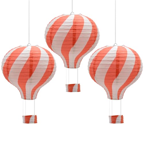 CEEYSEE 3 Stück Hängende Heißluftballon 30cm Bunt Papier Ballon Lampions mit Gondel Falten Papierlaterne für Hochzeit,Party Dekorationen (Rot/RQHOS) von CEEYSEE