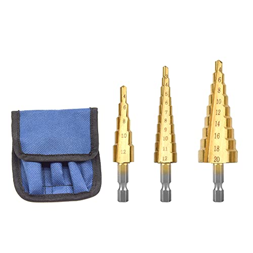 CEEYSEE 3 Stücke Hex Shank Stufenbohrer Set HSS Titanbeschichtete Konusbohrer Schälbohrer für Metall, Holz, Kunststoffe, DIY Kegelbohrer 3-12mm/4-12mm/4-20mm von CEEYSEE