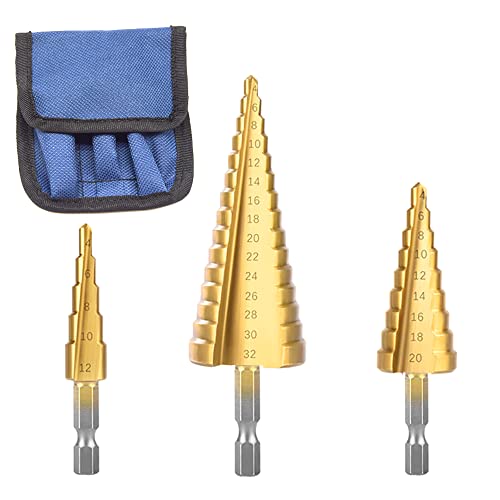 CEEYSEE 3 Stücke Hex Shank Stufenbohrer Set HSS Titanbeschichtete Konusbohrer Schälbohrer für Metall, Holz, Kunststoffe, DIY Kegelbohrer 4-12mm/4-20mm/4-32mm von CEEYSEE