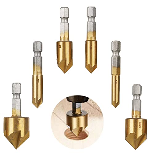 CEEYSEE 6 Stücke Kegelsenker Set Ø 6-19 mm Sechskant Senker Bohrer 90°Center Punch Tool für Holz, Kunststoff, Schnellwechsel Bit(6mm-19mm) von CEEYSEE