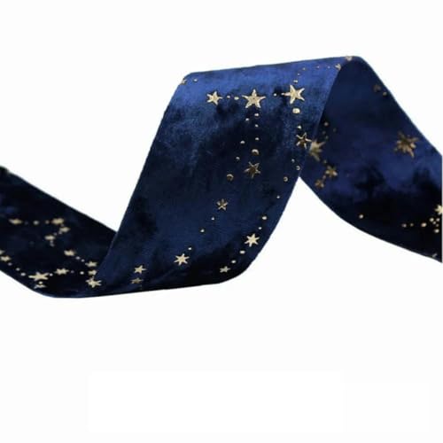 CEHJZQRPL Samtband Doppelseitige Gold Star Golden Velvet Stoffbänder 2 Yards Bogen Kappe DIY Kleidung Zubehör Party(Blue 5cm) von CEHJZQRPL