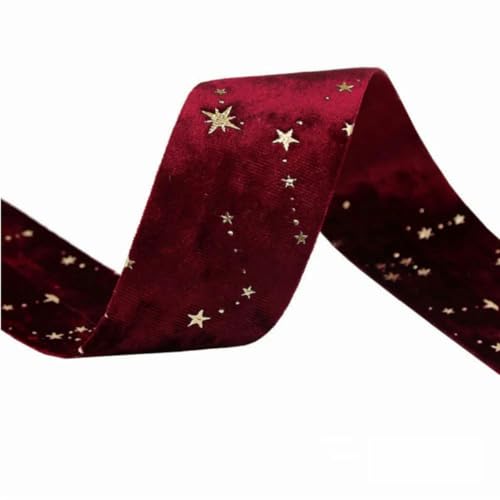 CEHJZQRPL Samtband Doppelseitige Gold Star Golden Velvet Stoffbänder 2 Yards Bogen Kappe DIY Kleidung Zubehör Party(Wine Red 5cm) von CEHJZQRPL