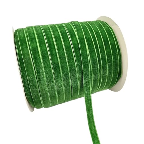 CEHJZQRPL Samtband Vintage Samtbandspule Gelb Lila Cyan, Kunsthandwerksband for Haarschleife, 5 Yards 10mm Hochzeitsband Handgefertigt(Grass Green) von CEHJZQRPL