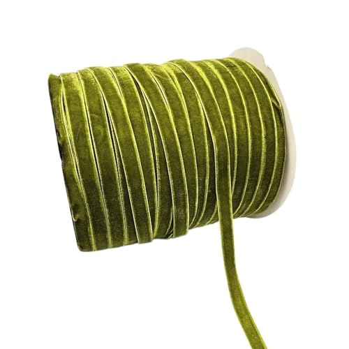 CEHJZQRPL Samtband Vintage Samtbandspule Gelb Lila Cyan, Kunsthandwerksband for Haarschleife, 5 Yards 10mm Hochzeitsband Handgefertigt(Moss Green) von CEHJZQRPL