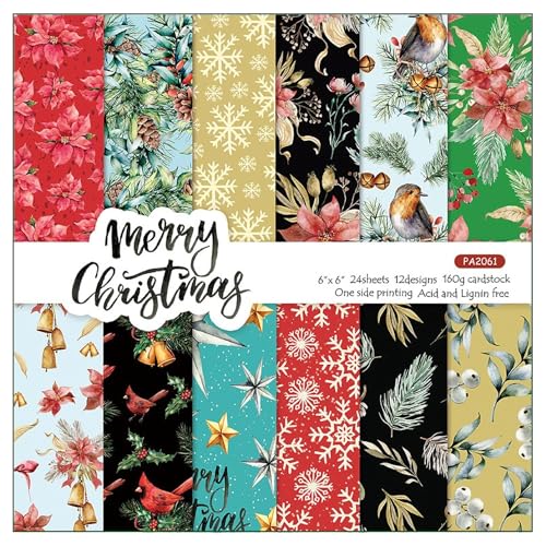 CEHJZQRPL Scrapbooking Papierblock, 6x6, 48 Blatt, 12 Weihnachtsdesigns, einseitiges Papierpaket mit floralem Schneeflockenmuster, DIY-Kartenherstellungs-Scrapbooking-Zubehörset von CEHJZQRPL