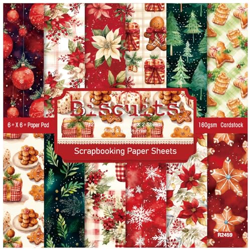 CEHJZQRPL Scrapbooking Papierblock, Weihnachten, 48 Blatt 6"x6" Glitzer-Konfetti-Papierpaket mit Schneeflockenmuster, einseitiger Druck von CEHJZQRPL