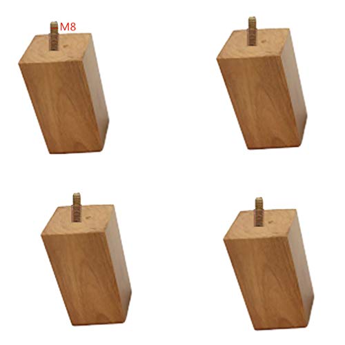 Möbelstützbein, 4 Stück Massivholzbeine for Möbel, quadratische Sofafüße aus Holz, TV-Couchtisch, Stuhl, Kommode, Bettfuß, Hartholz, Gummibaumholz, mit Schraube M8, Obergröße 2"x2"(Wood Color,8cm/3.2" von CEHJZQRPL