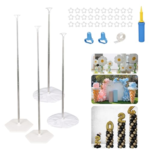 Ballonsäulenständer Stand Kit,CEIEVER Teleskop Ballon Säule Ständer Satz von 4 Wiederholbar Ballon Tower Halter 2m höhenverstellbaren Ballon Ständer für Geburtstag,Party Dekoration,Hochzeit von CEIEVER