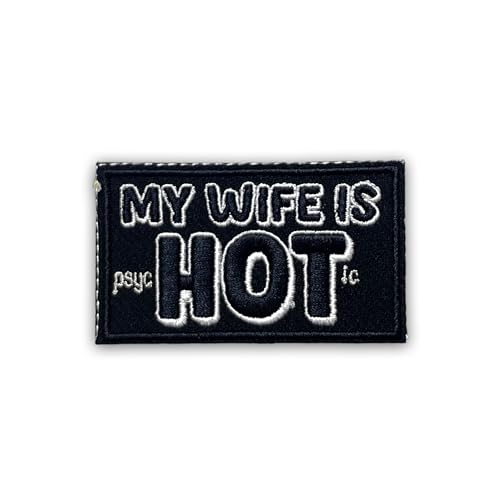 Aufnäher mit Aufschrift "My Wife is Psychotic My Wife is Hot", 7,6 cm, zum Aufbügeln oder Aufnähen, bestickt, für Kleidung, Rucksäcke, Hüte, blaues Halsband, DIY-Zubehör, Geschenke für Mutter, Vater, von CELAMONA