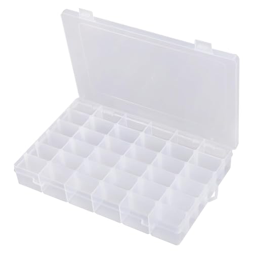 CELMAN Sortierbox für Kleinteile und Bastelbedarf, Aufbewahrungsbox mit 36 Fächern (5x3 cm) 27,5 cm x 17,5 cm x 4,5 cm, Transparenter Sortimentskasten für Perlen, Schmuck, Büro- und Nähzubehör von CELMAN