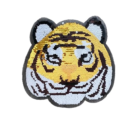 24 * 22 cm Große Größe Pailletten Stickerei Patches Tiger Für Kleidung Eisen Auf Applikationen Patches Stickerei Patches Für Tuch von CEMELI