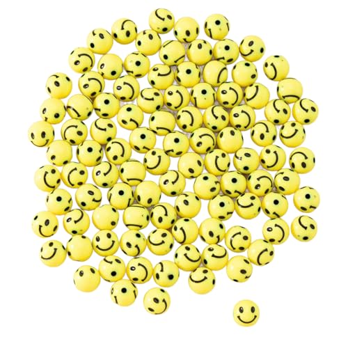 CEMELI 100 Stück 10 mm gelbe Smiley-Acryl-Perlen für Schmuckherstellung Armband Flechthaar Perlen zum Selbermachen von CEMELI